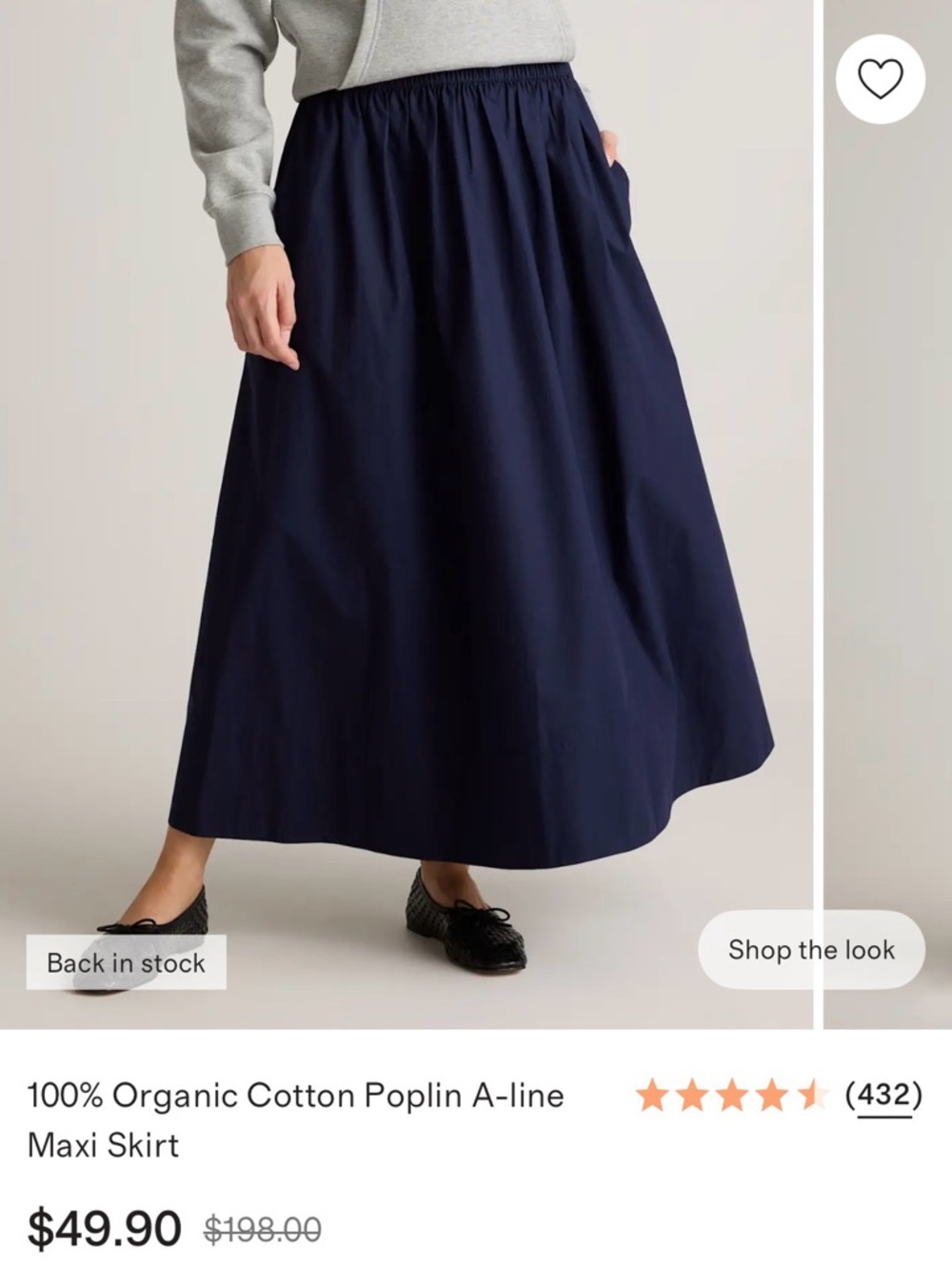 Quince Navy A-Line Organic Cotton Maxi Skirt